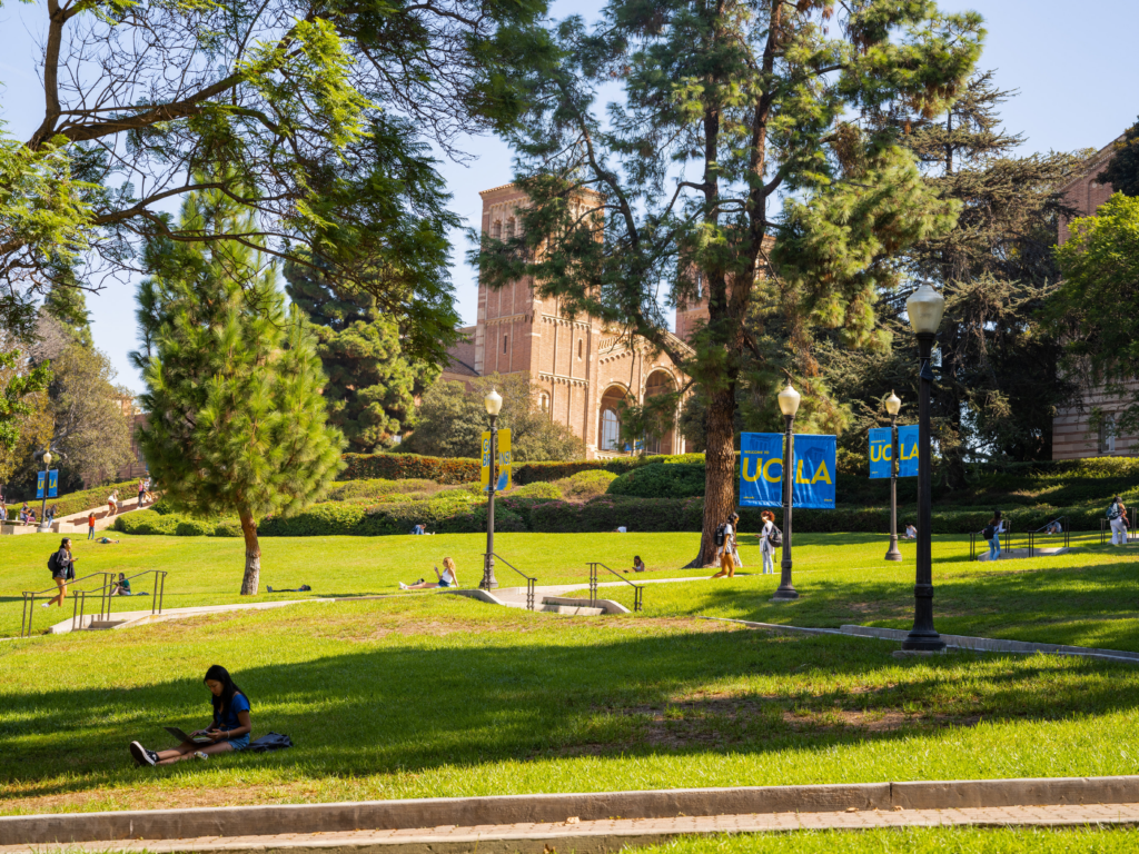 UCLA campus view of royce hall and the hill